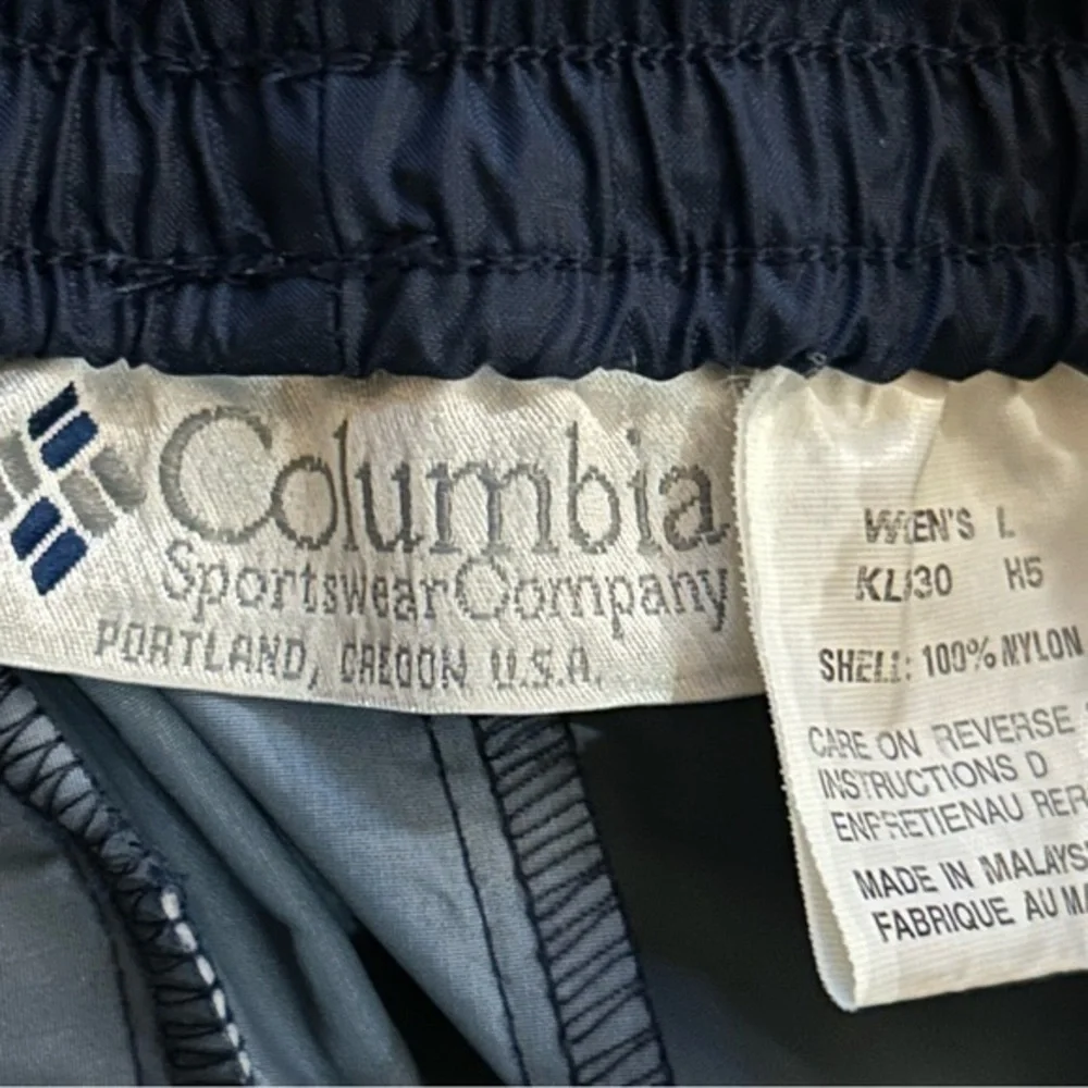 Columbia Women’s Vintage Nylon Track Pants Drawstring Zip Snap Ankle Large‎ Navy